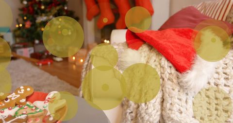 Cozy Christmas Living Room with Decorated Tree and Cookies
