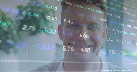 Businessman Analyzing Real-Time Financial Market Data in Office