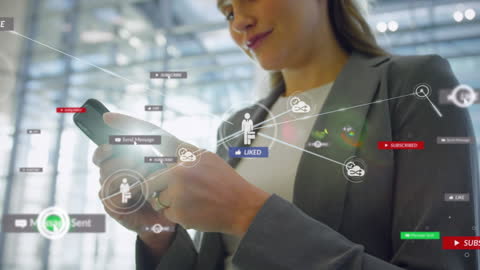 Businesswoman Navigating Digital Network on Smartphone