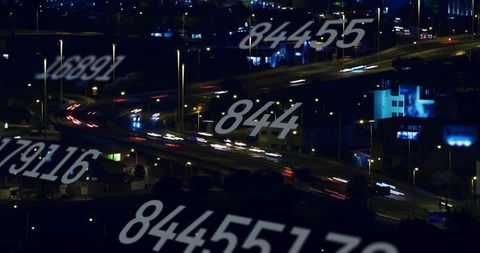 Digital Data Flow Over Night Cityscape Concept