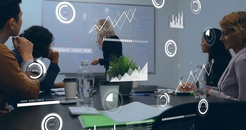 Data Analysis and Financial Concept in a Diverse Office Meeting