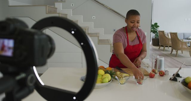 Black Female Vlogger Filming Cooking Tutorial at Home Kitchen - Download Free Stock Images Pikwizard.com