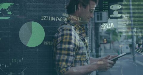 Man Using Smartphone with Global Financial Data Overlay - Download Free Stock Images Pikwizard.com