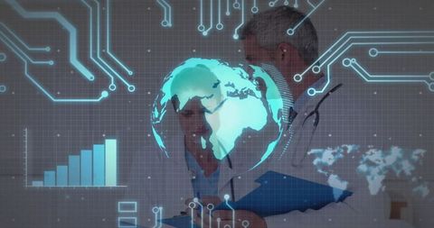 Doctors Analyzing Patient Data with Futuristic Technology Interface