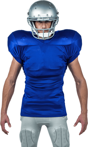 Confident athlete in blue jersey with helmet and transparent background