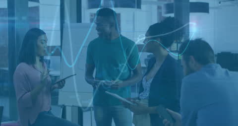 Business Team Collaborating with Digital Data Visualizations