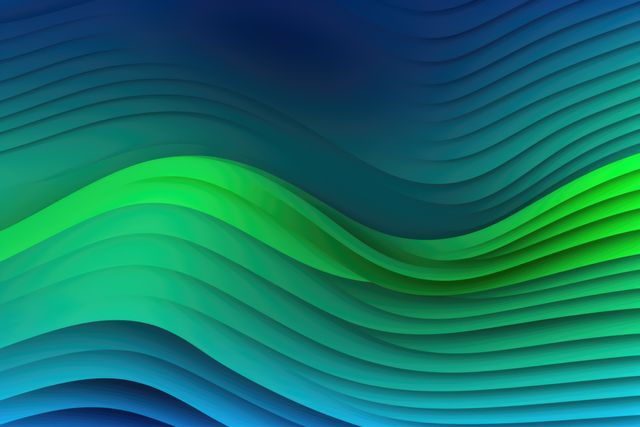 Abstract wave pattern with blue and green gradient colors. Perfect for use in digital designs, website backgrounds, wallpapers, and modern art installations. Suitable for conveying concepts such as fluidity, modernity, and creativity in business or artistic projects.
