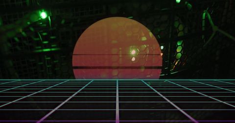 Futuristic Grid and Sphere with Server Lights