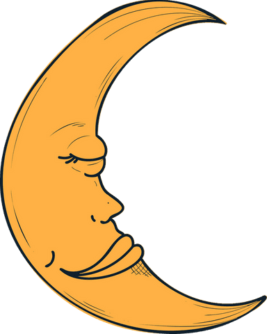 Cartoon style golden crescent moon with serene expression transparent