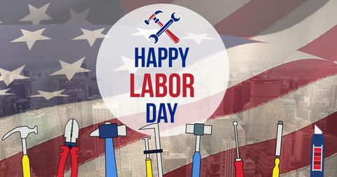 Patriotic Labor Day Celebration with Tools and American Flag