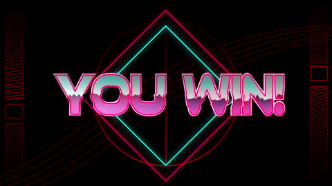 Retro Neon You Win Screen with Geometric Shapes