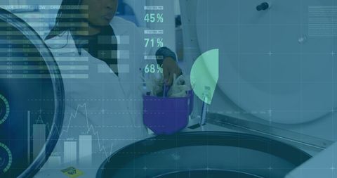 Scientist analyzing data with laboratory equipment in high-tech lab