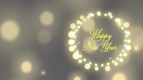 Happy New Year Message with Glowing Bokeh Lights