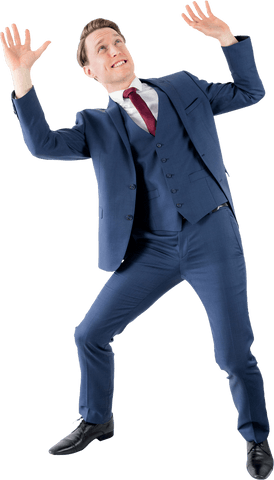 Surprised businessman holding object transparent background