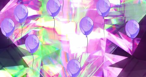 Purple Balloons with Colorful Crystal Abstract Background
