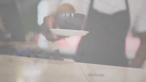 Barista Offering Coffee with Digital Overlay Illustrating Data Connectivity