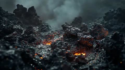 Volcanic Eruption and Molten Lava Pulsing Below Rocky Surface