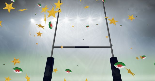 Welsh Rugby Celebration with Golden Stars and Balls - Download Free Stock Images Pikwizard.com