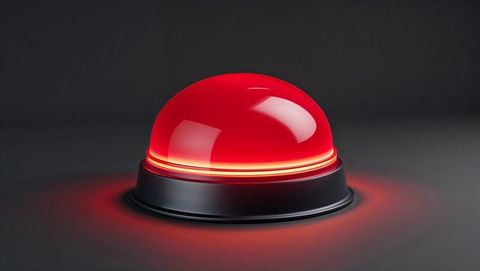 Glowing red alert push button with sleek futuristic design