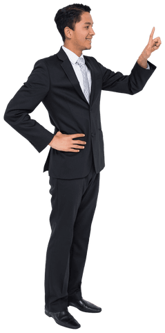 Happy asian businessman indicating direction transparent background