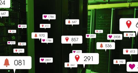 Social Media Interaction Icons Overlay Server Cloud Network Interface