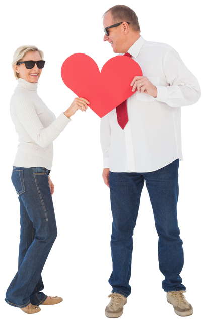 Happy elderly couple holding red paper heart in affectionate pose, white background, transparent - Download Free Stock Videos Pikwizard.com