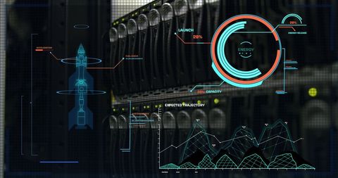 Digital Data Interface with Rocket Over Server Room - Download Free Stock Images Pikwizard.com