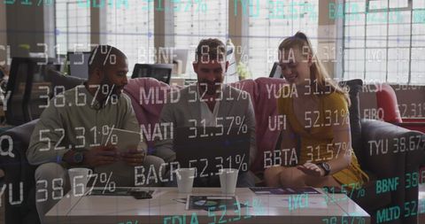 Dynamic Team Analyzing Stock Market Data in Modern Office