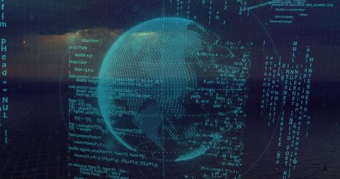 Glowing Digital Earth Sphere in Artificial Cyberspace Environment