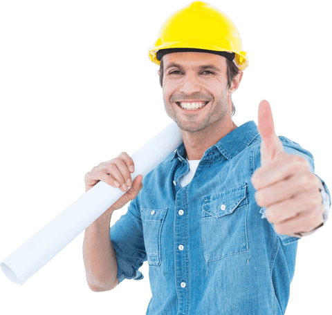 Cheerful Architect with Blueprint Giving Thumbs Up Transparent Background - Download Free Stock Videos Pikwizard.com