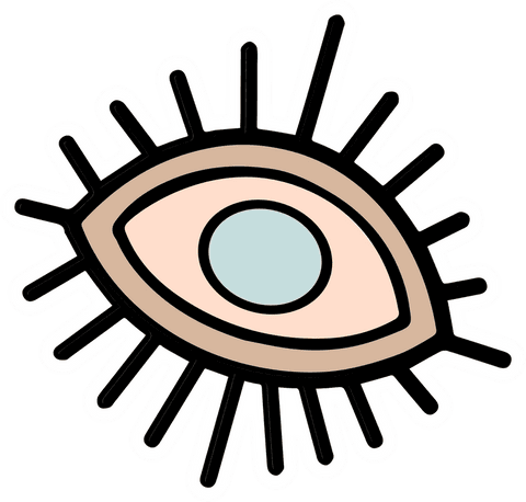 Abstract stylized eye with radiating lashes on transparent background