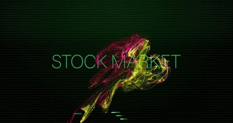 Neon cyberpunk stock market concept with glowing smoke and retro scanlines