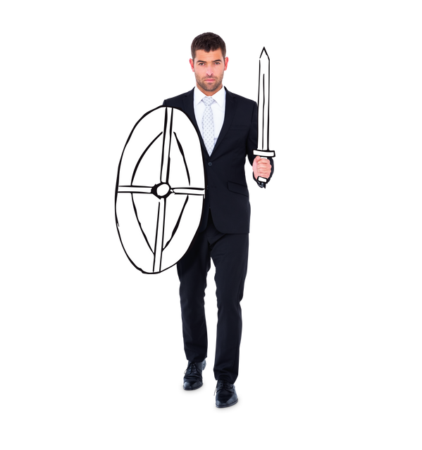 Transparent Background Corporate Warrior Holding Shield and Sword - Download Free Stock Videos Pikwizard.com