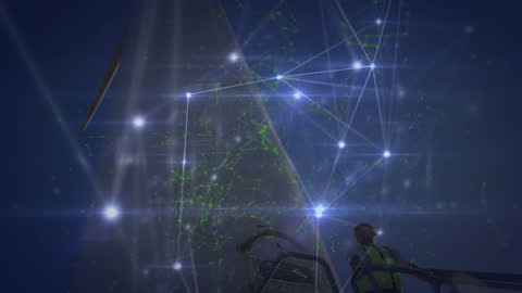 Futuristic Network Animation with Wind Turbine Background