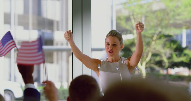 Enthusiastic Politician Celebrating Success with Supporters during Speech - Download Free Stock Images Pikwizard.com