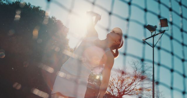 Tennis player serving ball on sunny day - Download Free Stock Images Pikwizard.com