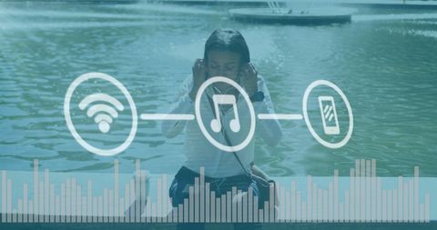 Digital Music Overlay with Woman Outdoors