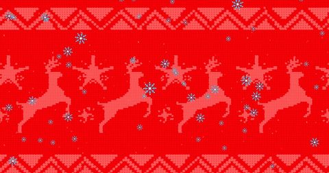 Festive Red Christmas Knit Pattern with Falling Snowflakes