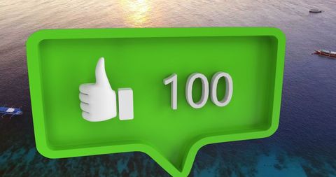 Social media engagement icons against ocean background