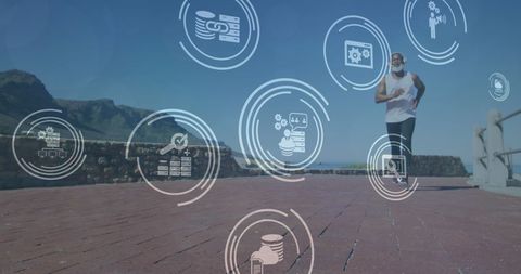 Senior Man Incorporating Technology for Fitness on Beach