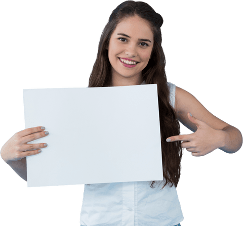transparent mockup with smiling girl holding blank card - Download Free Stock Videos Pikwizard.com