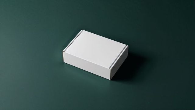 White cardboard box on green background for minimalist packaging display