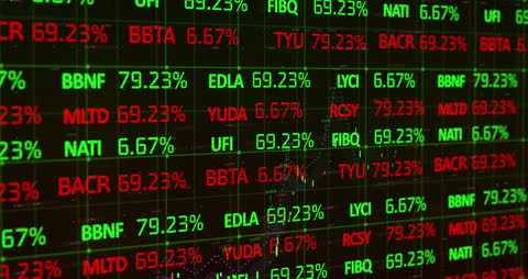 Digital Stock Market Trading Display with Animated Data Processing