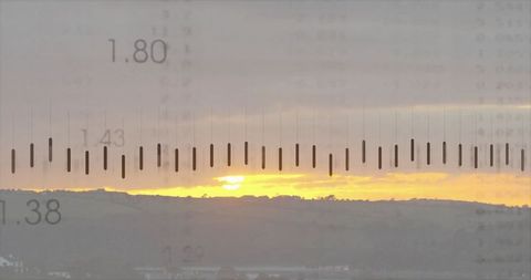 Sunset Landscape with Superimposed Measurement Lines