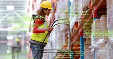 Warehouse Worker Managing Inventory with Technology Interface