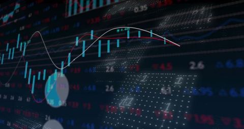 Abstract Digital Financial Chart with Candlestick Bars and Trend Line