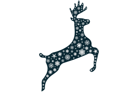 Elegant reindeer illustration filled with snowflakes on transparent background, perfect for holiday-themed designs. Use this whimsical image for creating Christmas cards, festive digital banners, or winter stationery. Ideal for crafts or adding enchanting decoration to marketing materials during the holiday season.
