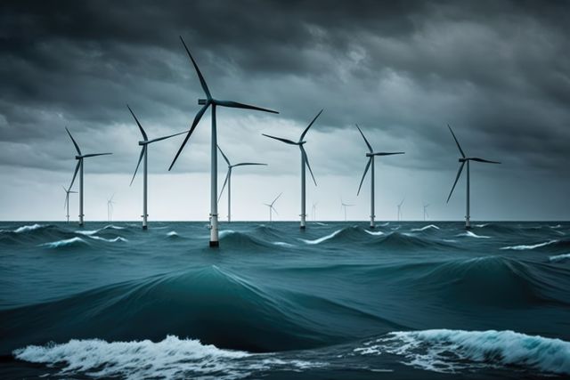 Offshore Wind Turbines in Stormy Sea Conditions - Download Free Stock Images Pikwizard.com