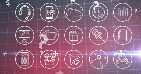 futuristic digital icons on glowing grid background - Download Free Stock Images Pikwizard.com