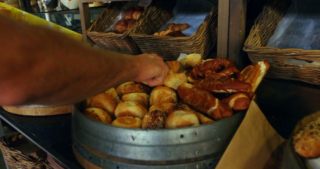 Person Selecting Fresh Bread Rolls in Bakery - Download Free Stock Images Pikwizard.com